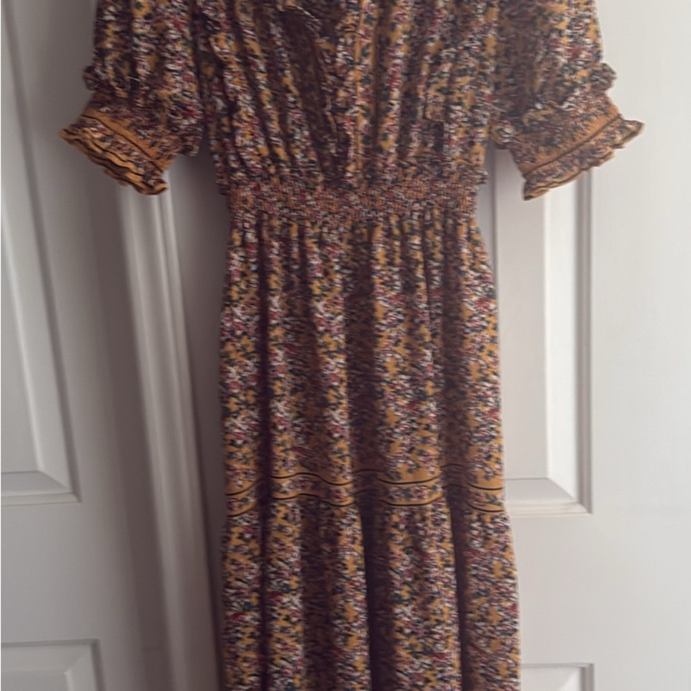 Floral Smocked Waist Maxi Dress in Mustard